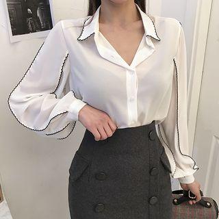 Contrast Overlock-stitch Chiffon Blouse