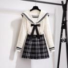 Sailor Collar Sweater / Plaid A-line Skirt / Set