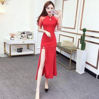 Short-sleeve Mesh Qipao Dress