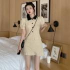 Polo Neckline Puff-sleeve Dress