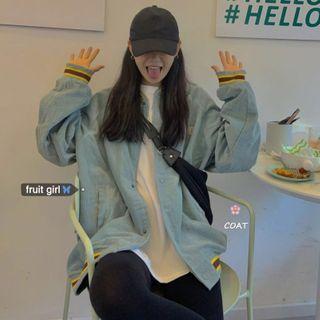 Lettering Bomber Jacket Mint Green - One Size