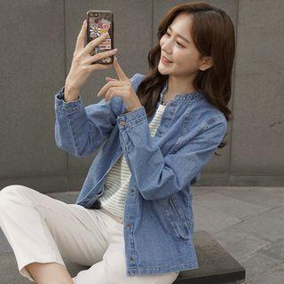 Mandarin-collar Snap-button Denim Jacket