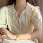 Short-sleeve Tie Neck Collared Blouse