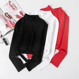 Cut-out Mock-neck Long-sleeve Crop Top
