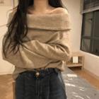 Off-shoulder Sweater Gray Beige - One Size