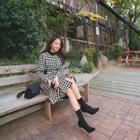 Ruffle-hem Houndstooth Sheath Coatdress