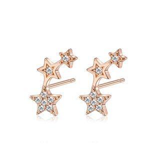Sterling Silver Plated Rose Gold Simple Fashion Star Stud Earrings With Cubic Zirconia Rose Gold - One Size