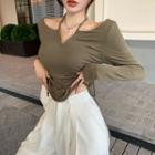 Drawstring-side Halter T-shirt
