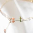 Faux Pearl Flower Necklace Pink - One Size