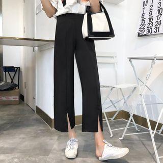 Straight-cut Cropped Slit Pants