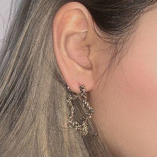 Metal Heart Earring 1 Pair - 0180a# - Silver Needle - As Shown In Figure - One Size
