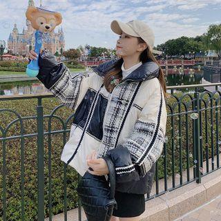 Panel Color Block Plaid Padded Jacket