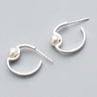 925 Sterling Silver Faux Pearl Hoop Earring 1 Pair - Silver - One Size