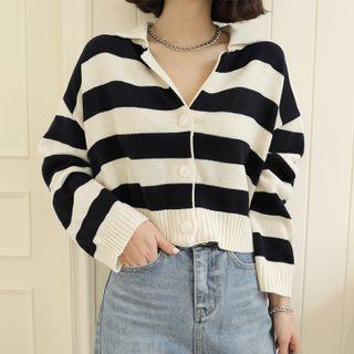 Notch-collar Stipe Cardigan