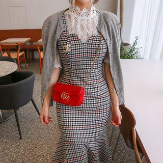 Sweetheart-neck Ruffled Midi Pinafore Dress