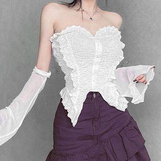 Strapless Irregular Lace Trim Top