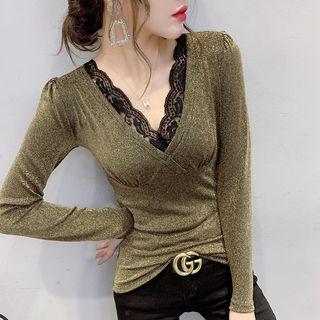 V-neck Lace Trim Top