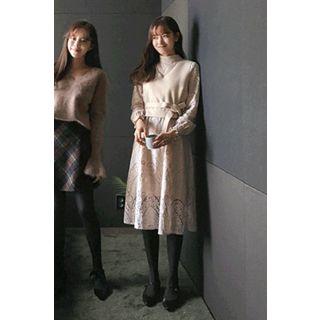 Set: Vest With Sash + High-waist Lace Dress