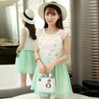 Set: Frilled Sleeveless Lace Panel Top + Pleated Slipdress