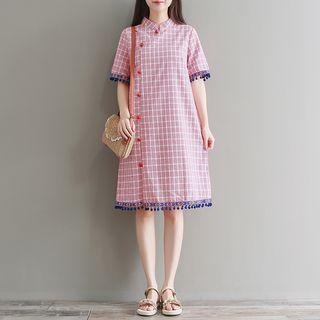 Short-sleeve Checked Qipao