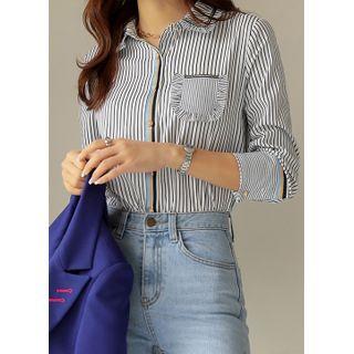 Frill-trim Piped Stripe Blouse