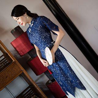 Short-sleeve Lace Cheongsam/ Maxi A-line Skirt/set