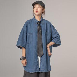 Elbow-sleeve Denim Shirt Jacket