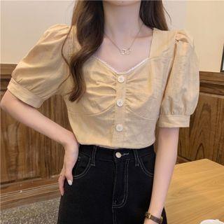 Puff Short-sleeve Slim Fit Blouse