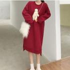 Bear Print Pullover Dress Wine Red - One Size
