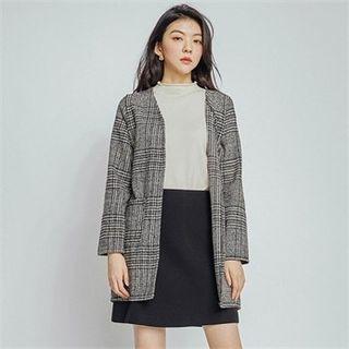 Open-front Plaid Jacket Black - One Size