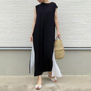 Sleeveless Two-tone Maxi Shift Dress Black - One Size
