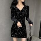Long-sleeve Star Printed Dress Black - One Size