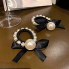 Ribbon Faux Pearl Hair Tie Faux Pearl - Black - One Size