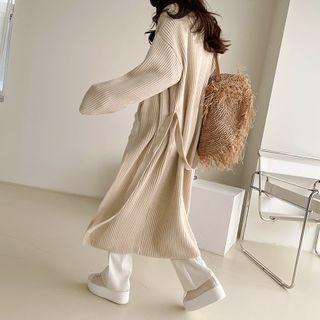 Rib-knit Long Robe Cardigan Light Beige - One Size