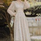 Set: Spaghetti Strap Floral Print A-line Dress + Puff-sleeve A-line Dress