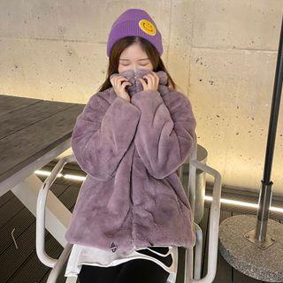 Zip Drawstring Furry Long-sleeve Jacket