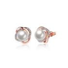 Elegant Fashion Flower Rose Gold Plated Earrings With White Pearl Rose Red - One Size