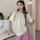 Elbow-sleeve Blouse Beige - One Size