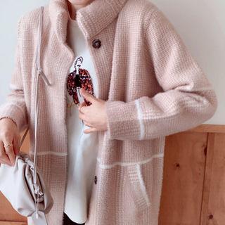 Mock-neck Checked Knit Coat