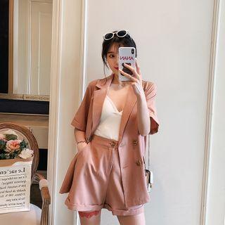 Short-sleeve Double-breasted Blazer / Shorts / Straight Leg Pants / Set