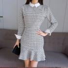 Set: Long-sleeve Patterned Top + Ruffle Hem Skirt