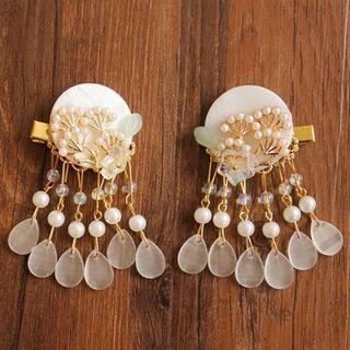 Faux Pearl Shell Fringed Hair Clip