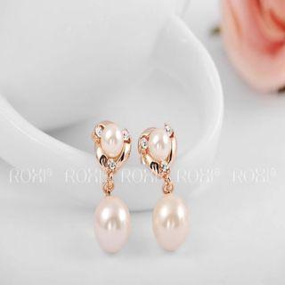 Faux Pearl Austrian Crystal Dangle Earring Rose Gold - One Size
