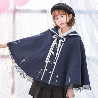 Lace Hem Faux Pearl Cape