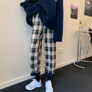 Fleece-lined Plaid Straight Fit Pants
