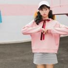 Set : Bow Long-sleeve Hoodie + Plaid Mini Skirt