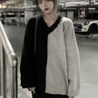 Color-panel Sweater Dark Gray - One Size