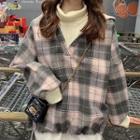 Mock Two-piece Plaid Oversize Pullover