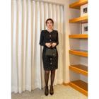 Faux-pearl H-line Midi Tweed Dress