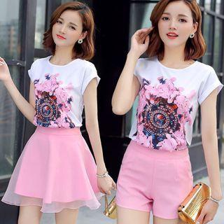 Printed Short-sleeve T-shirt / A-line Skirt / Shorts / Set